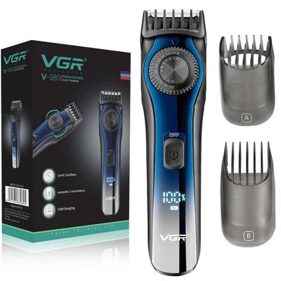Професійний акумуляторний триммер для бороди та вусів з дисплеєм VGR V-080 та регулятором довжини 344900 фото