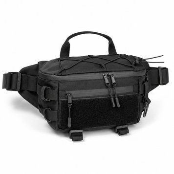 Сумка-бананка через плече чорна з Cordura 1000D, поясна сумка з VELCRO та карабіном 861026 фото