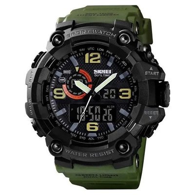 Часы наручные мужские SKMEI 1520AG ARMY GREEN, военные мужские наручные часы зеленые. Цвет: зеленый 340356 фото