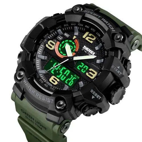 Часы наручные мужские SKMEI 1520AG ARMY GREEN, военные мужские наручные часы зеленые. Цвет: зеленый 340356 фото