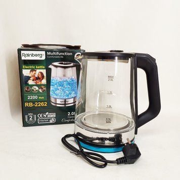 Чайник электрический стеклянный электрочайник с LED подсветкой Rainberg RB-2262 2л 2200Вт 764709 фото