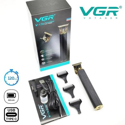 Професійний триммер VGR V-179 машинка для стрижки волосся та бороди на акумуляторі зарядка USB 382222 фото