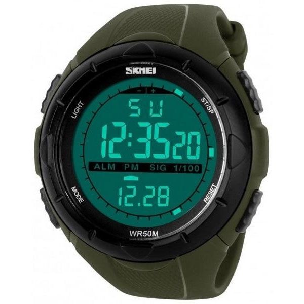 Мужские часы Skmei 1025AG ARMY GREEN, армейские часы противоударные. Цвет: зеленый 337864 фото