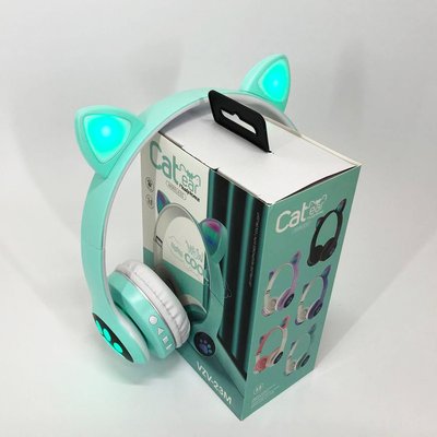 Бездротові навушники з котячими вушками та RGB підсвічуванням Cat VZV 23M. Колір: зелений 285999 фото