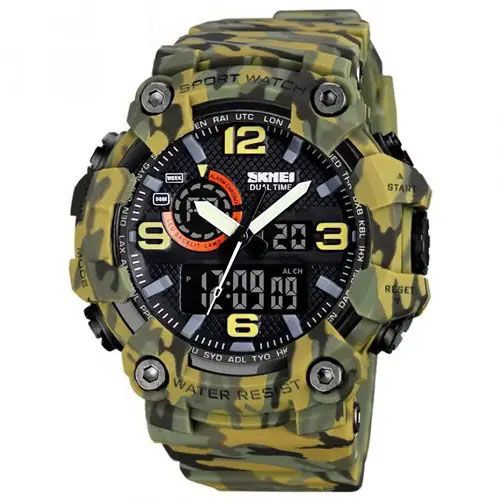 Часы наручные мужские SKMEI 1520CMGN CAMO GREEN, часы военные мужские, для военнослужащих. Цвет: камуфляж 340364 фото