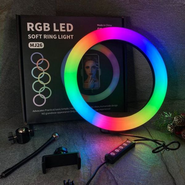 Кольцевая светодиодная лампа RGB LED RING MJ26 26 см с держателем телефона 56204 фото