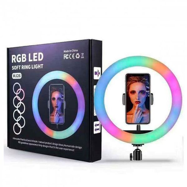 Кольцевая светодиодная лампа RGB LED RING MJ26 26 см с держателем телефона 56204 фото