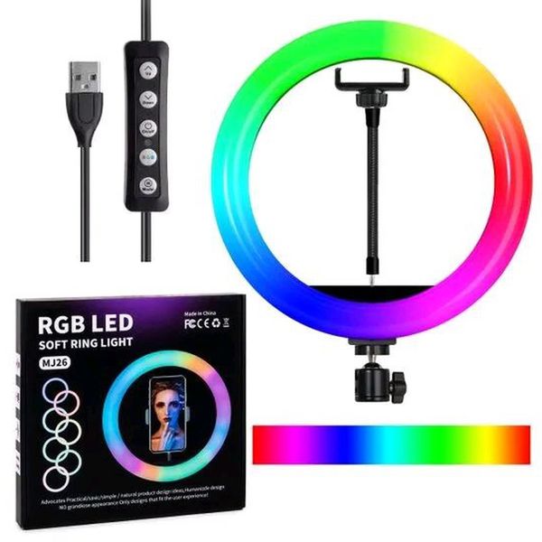 Кольцевая светодиодная лампа RGB LED RING MJ26 26 см с держателем телефона 56204 фото