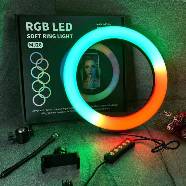 Кольцевая светодиодная лампа RGB LED RING MJ26 26 см с держателем телефона 56204 фото