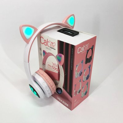 Бездротові навушники з котячими вушками та RGB підсвічуванням Cat VZV 23M. Колір: рожевий 286000 фото
