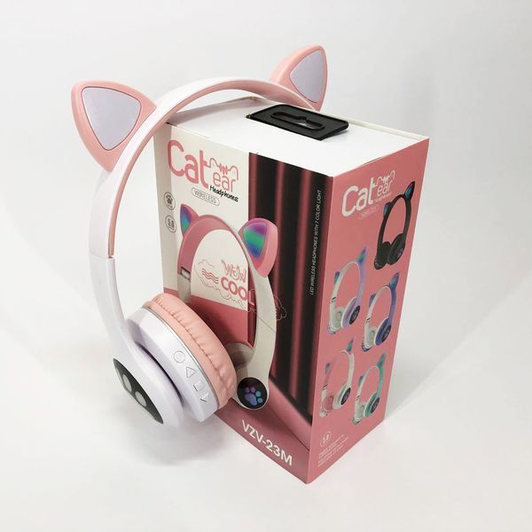 Беспроводные наушники с кошачьими ушками и RGB подсветкой Cat VZV 23M. Цвет: розовый 286000 фото