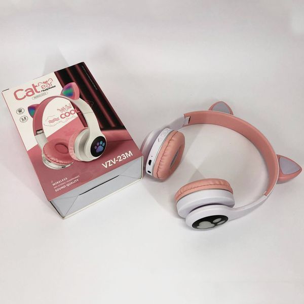 Беспроводные наушники с кошачьими ушками и RGB подсветкой Cat VZV 23M. Цвет: розовый 286000 фото