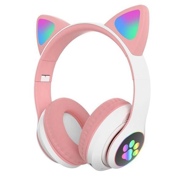Беспроводные наушники с кошачьими ушками и RGB подсветкой Cat VZV 23M. Цвет: розовый 286000 фото