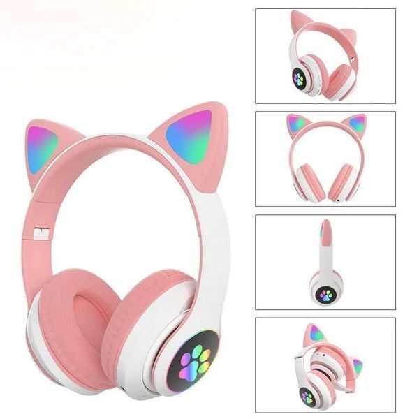 Беспроводные наушники с кошачьими ушками и RGB подсветкой Cat VZV 23M. Цвет: розовый 286000 фото