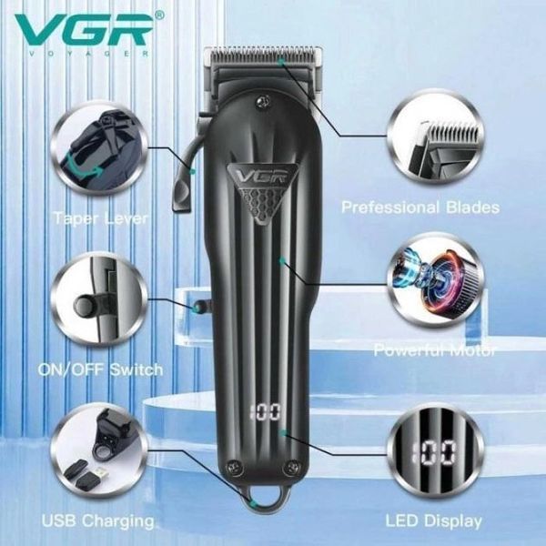 Машинка для стрижки волос аккумуляторная VGR V-282 Профессиональная LED-дисплей 6 насадок 345620 фото