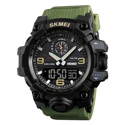 Годинник наручний чоловічий SKMEI 1586AG ARMY GREEN, чоловічий армійський водостійкий тактичний. Колір: зелений 340492 фото