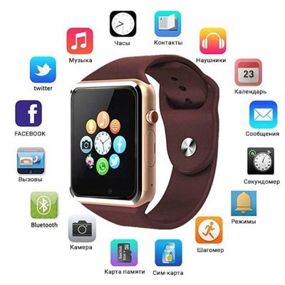 Смарт-годинник Smart Watch A1 розумний електронний зі слотом під sim-карту + карту пам'яті micro-sd. Колір: золотий 109249 фото
