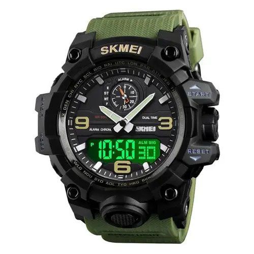 Часы наручные мужские SKMEI 1586AG ARMY GREEN, мужские армейские водостойкие тактические. Цвет: зеленый 340492 фото