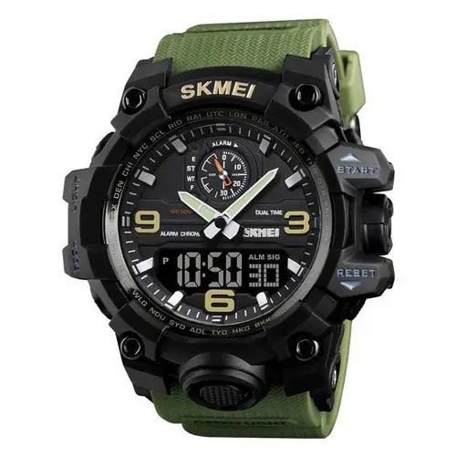 Часы наручные мужские SKMEI 1586AG ARMY GREEN, мужские армейские водостойкие тактические. Цвет: зеленый 340492 фото