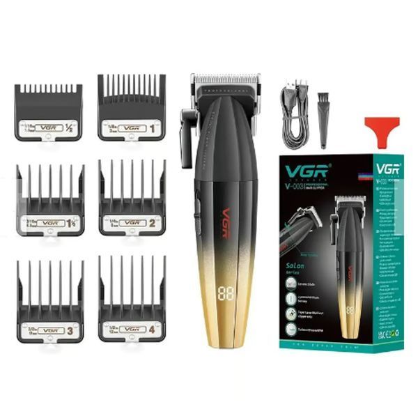 Машинка для стрижки волос аккумуляторная Professional Turbo с разными насадками VGR V-003. Цвет: желтый 692023 фото