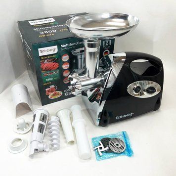 Мясорубка Rainberg RB-675 3800W с соковыжималкой, мясорубка электрическая металл. Цвет: черный 291310 фото