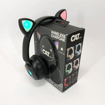 Бездротові навушники ST77 LED з котячими вушками, що світяться. Колір: чорний 286025 фото