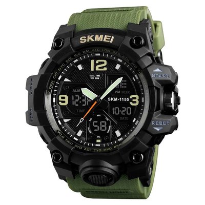 Годинник наручний чоловічий SKMEI 1155BAG, годинник тактичний протиударний, армійський годинник. Колір: зелений 337899 фото