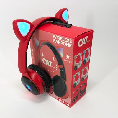 Бездротові навушники ST77 LED з котячими вушками, що світяться. Колір: червоний 286031 фото