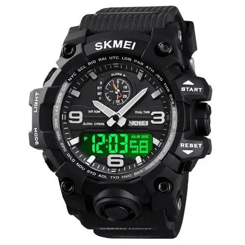 Часы наручные мужские SKMEI 1586BK BLACK, водонепроницаемые мужские часы, часы спортивные. Цвет: черный 340497 фото