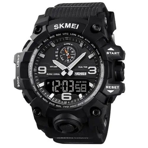 Часы наручные мужские SKMEI 1586BK BLACK, водонепроницаемые мужские часы, часы спортивные. Цвет: черный 340497 фото