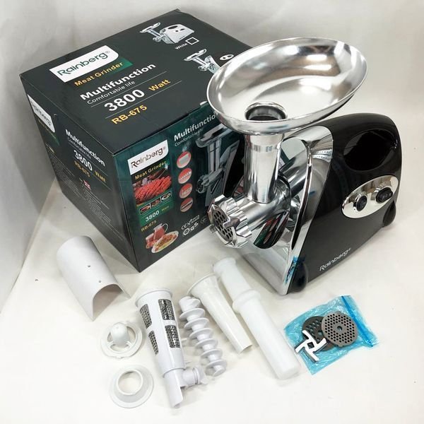Мясорубка Rainberg RB-675 3800W с соковыжималкой, мясорубка электрическая металл. Цвет: черный 291310 фото