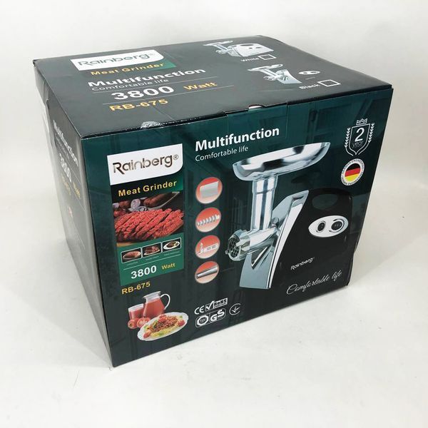 Мясорубка Rainberg RB-675 3800W с соковыжималкой, мясорубка электрическая металл. Цвет: черный 291310 фото