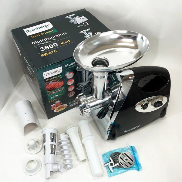 Мясорубка Rainberg RB-675 3800W с соковыжималкой, мясорубка электрическая металл. Цвет: черный 291310 фото