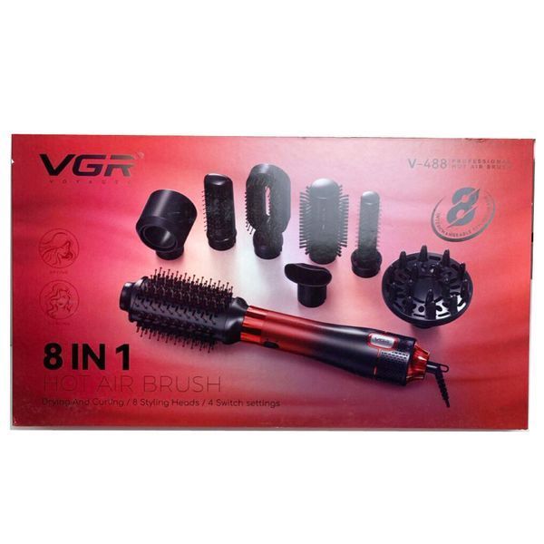 Фен-щітка стайлер VGR 8 в 1 V-488. Колір: червоний 634308 фото
