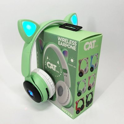 Бездротові навушники ST77 LED з котячими вушками, що світяться. Колір: зелений 286033 фото