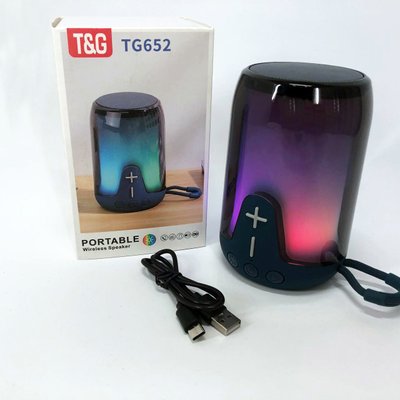 Аккумуляторная переносная колонка TG652 5W с RGB подсветкой и ремешком, блютуз колонка. Цвет: синий 460688 фото