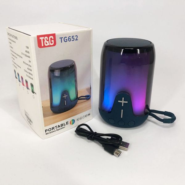 Аккумуляторная переносная колонка TG652 5W с RGB подсветкой и ремешком, блютуз колонка. Цвет: синий 460688 фото