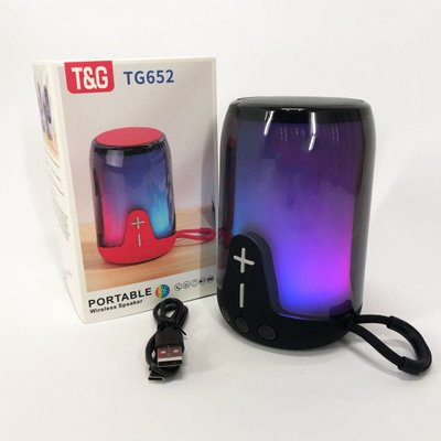 Портативная колонка TG652 5W с RGB подсветкой и ремешком, аккумуляторная колонка для музыки. Цвет: черный 460689 фото