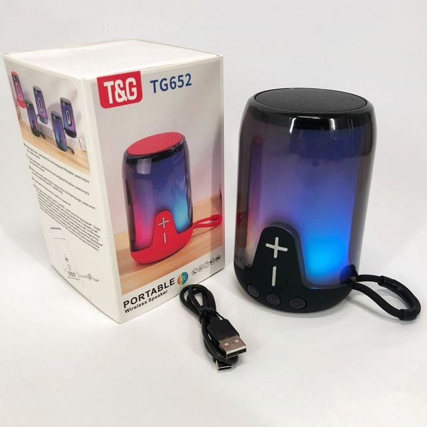 Портативная колонка TG652 5W с RGB подсветкой и ремешком, аккумуляторная колонка для музыки. Цвет: черный 460689 фото