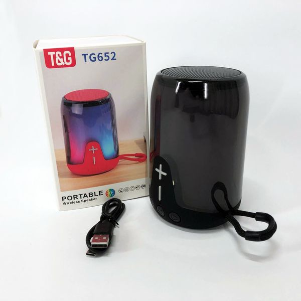 Портативная колонка TG652 5W с RGB подсветкой и ремешком, аккумуляторная колонка для музыки. Цвет: черный 460689 фото