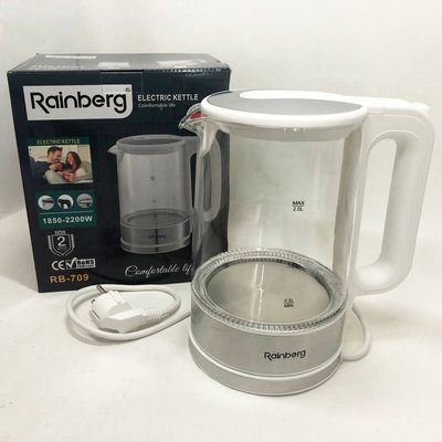 Дисковий електричний чайник Rainberg RB-709 скляний із підсвічуванням. Колір: білий 382324 фото