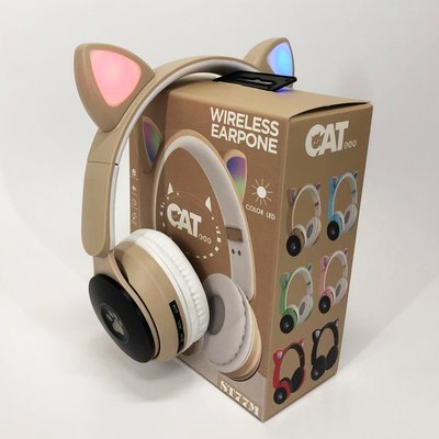 Бездротові навушники ST77 LED з котячими вушками, що світяться. Колір: золотий 286035 фото