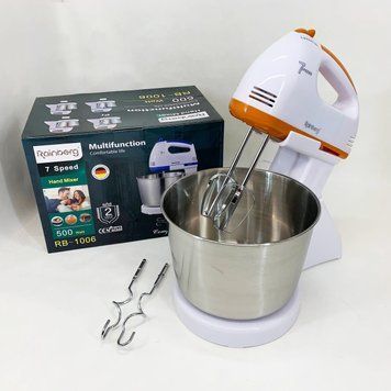 Стационарный электрический миксер с чашей Rainberg RB-1006 500W с насадками для замешивания теста Orange 767106 фото
