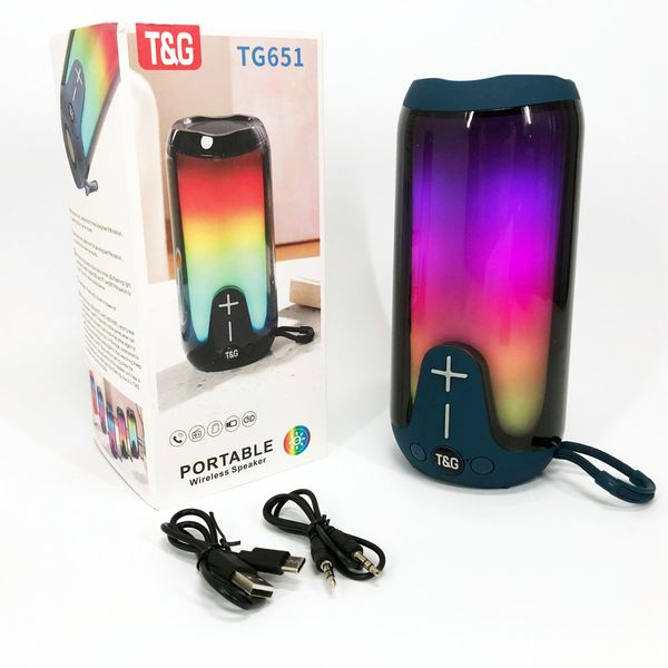 Bluetooth-колонка TG651 с RGB ПОДСВЕТКОЙ, аккумуляторная колонка для музыки, для вечеринки. Цвет: синий 460698 фото