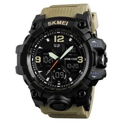 Годинник наручний чоловічий SKMEI 1155BKH KHAKI, водостійкий тактичний годинник, армійський годинник. Колір: хакі 337912 фото