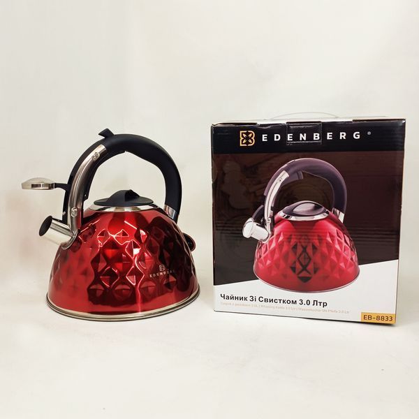 Чайник из нержавеющей стали Edenberg EB-8833 со свистком с индукционным дном 3л Red 853931 фото