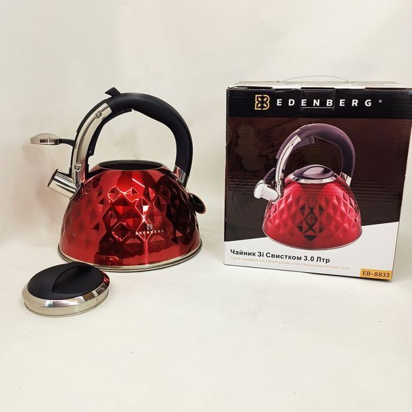 Чайник из нержавеющей стали Edenberg EB-8833 со свистком с индукционным дном 3л Red 853931 фото