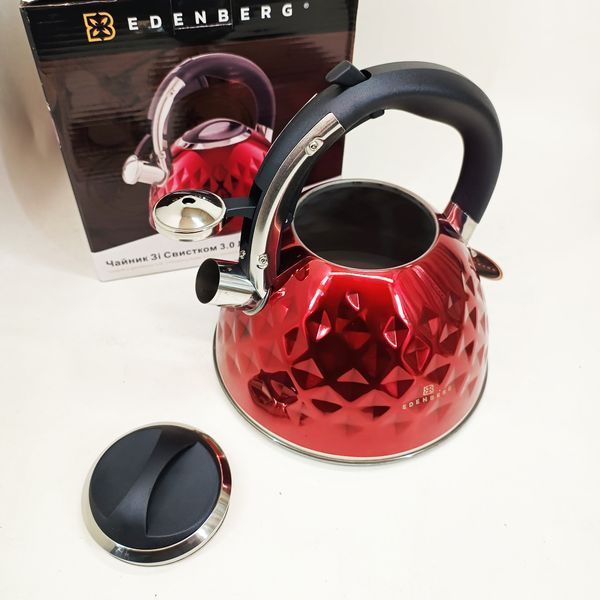 Чайник из нержавеющей стали Edenberg EB-8833 со свистком с индукционным дном 3л Red 853931 фото