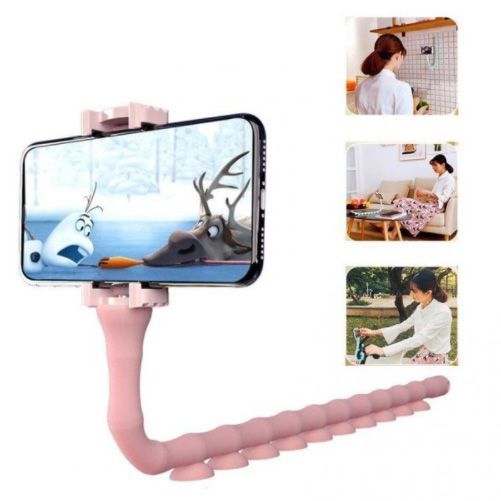 Гибкий держатель для телефона с присосками универсальный Cute Worm Lazy Holder. Цвет: розовый 104391 фото