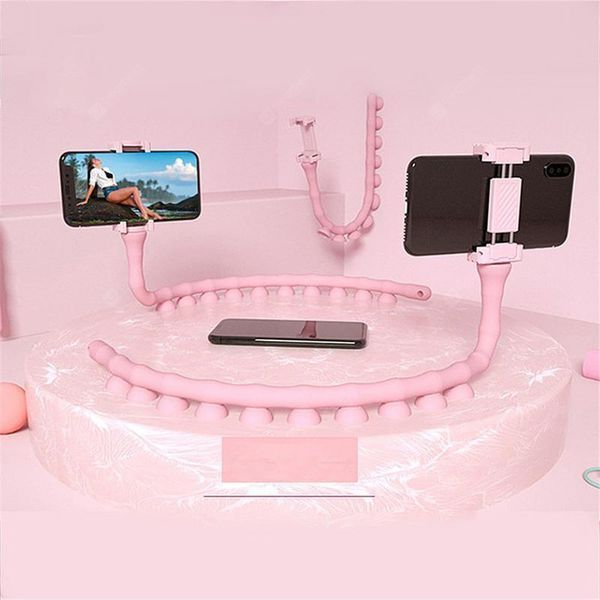 Гибкий держатель для телефона с присосками универсальный Cute Worm Lazy Holder. Цвет: розовый 104391 фото